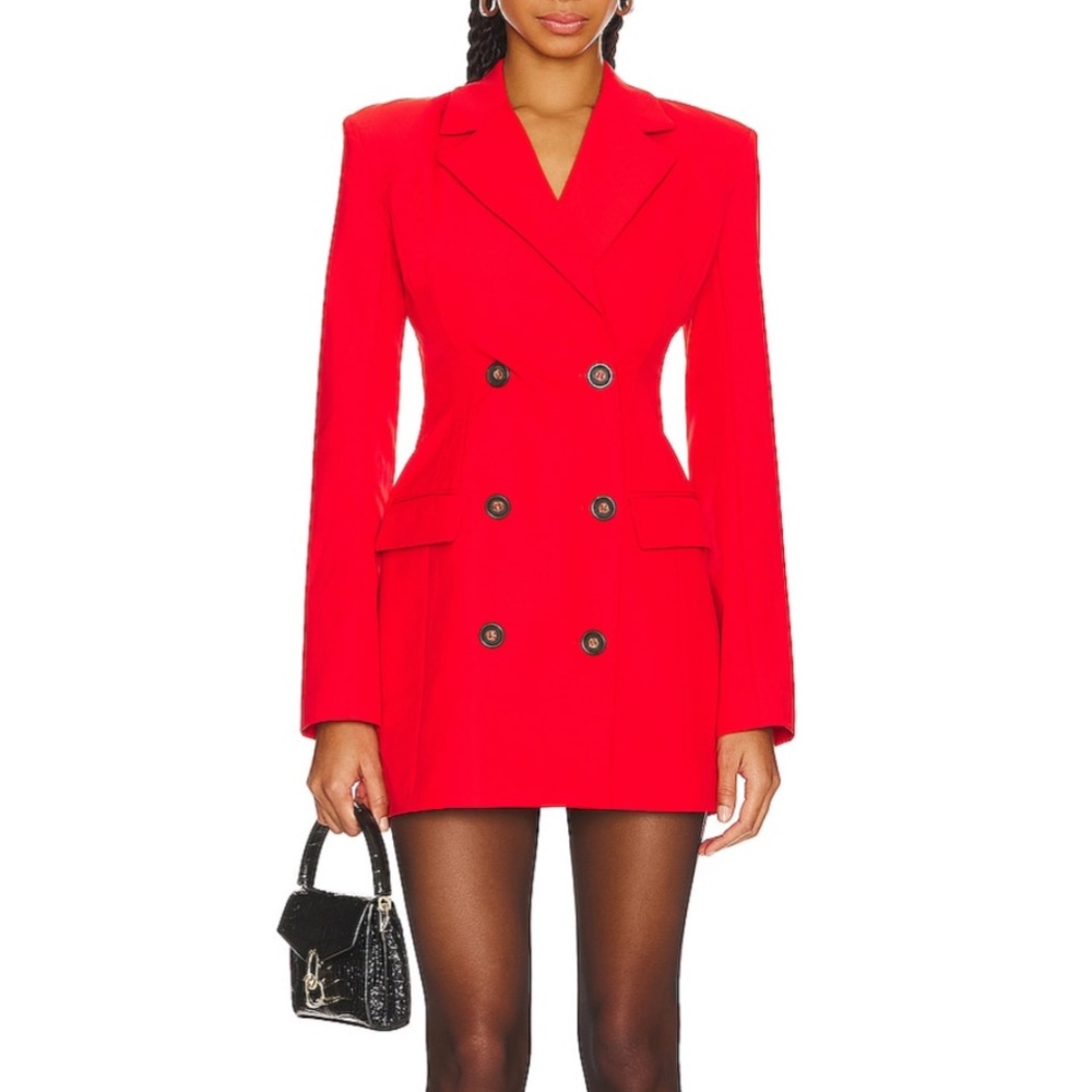 L'Academie Red Double-Breasted Blazer Dress